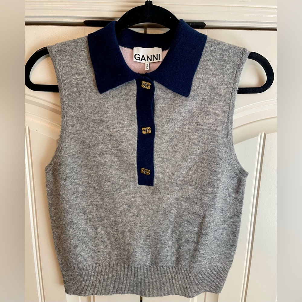 GANNI Cashmere Mix Sleeveless Polo Block Sz XS Sold Out! EUC!
